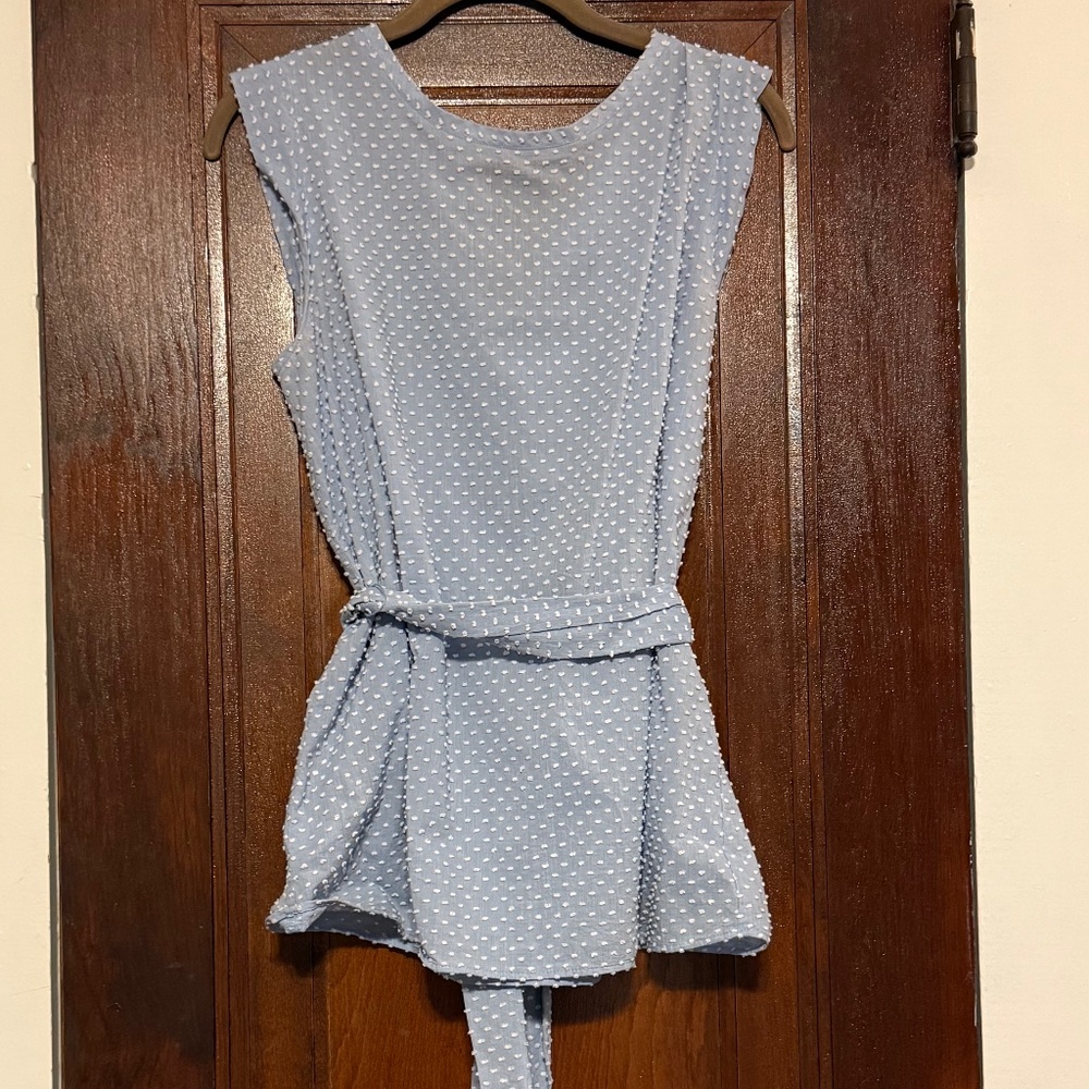 LOFT Blue Tank with white stitched dots Size M